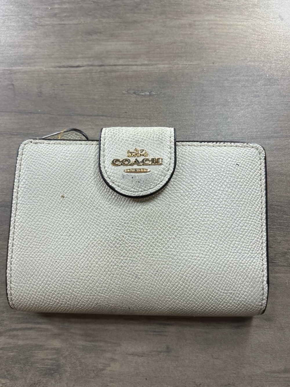 Coach Pebbled Leather Snap Wallet in chalk with Gold Hardware